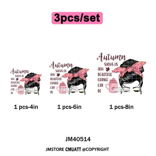 Pink Happy Fall Season Harvest Blessings Pumpkin Autumn Vibes Iron on DTF Washable Transfers Stickers Ready to Press for Hoodies