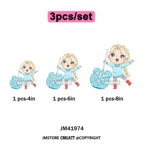 Cute Winter Christmas Girls Baby Mermaid Kids Cartoon Character Iron on DTF Washable Transfers Stickers Ready to Press for Texti