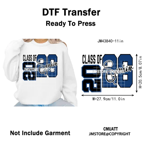 High School Senior 2026 Graduation Club Coquette Gifts Iron on Washable DTF Heat Transfers Stickers Ready to Press for Clothes