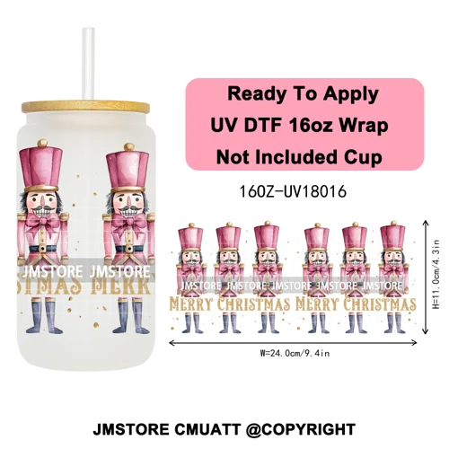 Coquette Christmas Spooky Ghosts UV DTF Cup Wrap Ready To Apply Transfer Stickers Custom 16OZ Tumbler Wraps For Libbey Glass Can