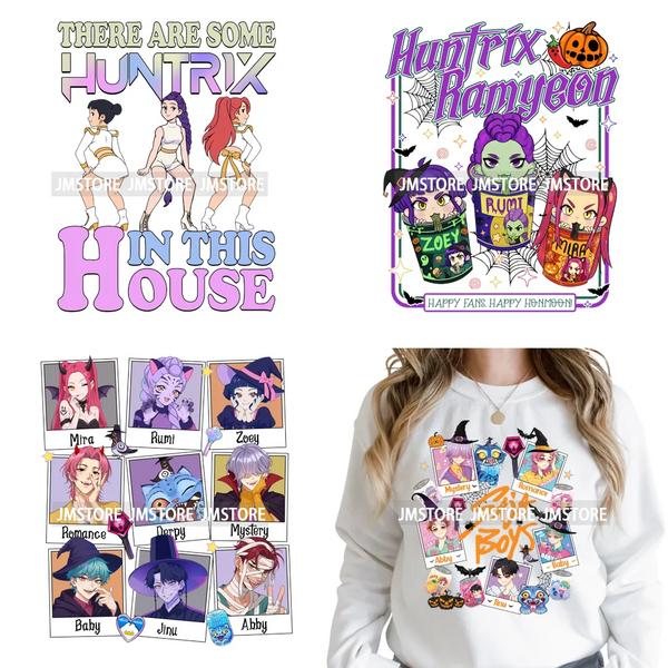 Cartoon Kpop Spooky Boys Girls In This House Era Halloween Iron on DTF Washable Transfers Stickers Ready to Press for Clothes