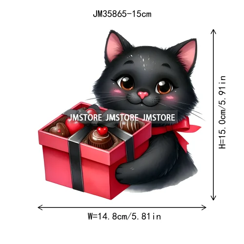 15cm 5.9in Kids Cute Flower Heart Love Valentine Black Cat Iron On Heat Transfer Sticker For Clothes Print Vinyl Washable Decal