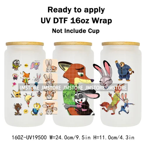Mystery Animals City Police Rabbit And Fox Con Artist UV DTF Cup Wrap Ready To Apply Transfer Stickers For 16OZ Libbey Glass Can
