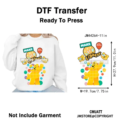 Cute Cartoon Bear Children in Need Charity Raising Kids Iron on Washable DTF Heat Transfers Stickers Ready to Press for Textiles