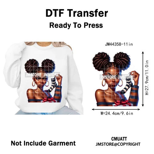 Funny Xmas Afro Glam Girly Gifts Holly Christmas Light Iron on Washable DTF Heat Transfers Stickers Ready to Press for Clothes