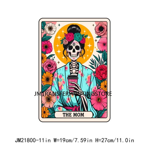 Colorful Iron On Dog Cat Mom The Mom Tarot Card Woman Skeleton Mother Decals DTF Transfer Stickers Ready To Press For Hoodies