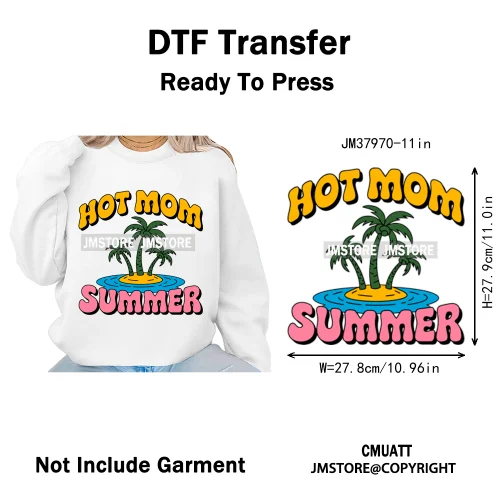 Hello Summer Beach Vibes Stay Cool Live In Sunshine Hot Mom Cowgirl Iron on DTF Transfers Stickers Ready to Press for T-shirts