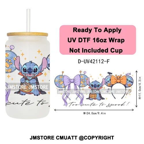 Mouse Halloween Villain Girly Cartoon Princess 16OZ UV DTF Cup Wraps Ready To Apply Transfer Stickers For Libbey Glass Can Mugs