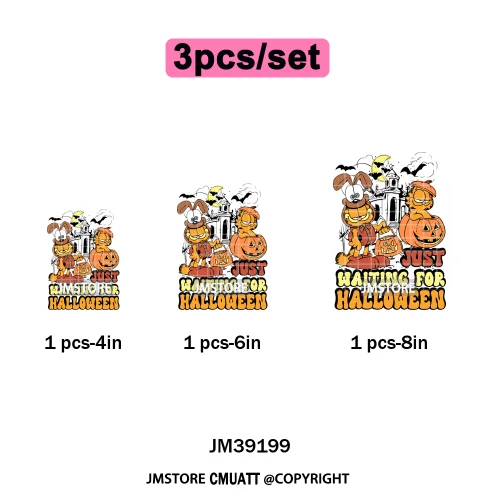 Funny Halloween Spooky Vibes Cartoon Characters Pumpkin Iron on DTF Washable Transfers Stickers Ready to Press for T-shirts Bags