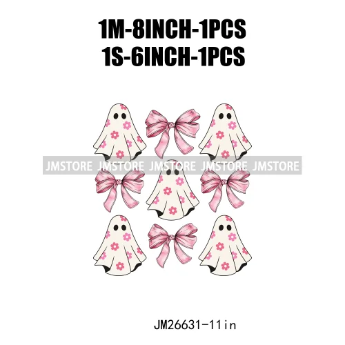 Colorful Halloween Spooky Season Cute Ghost Pumpkin Girly Coquette Bow DTF Iron On Transfers Stickers Ready To Press For T-shirt