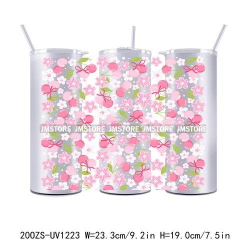 Coquette Bow Flowers Book Lover UV DTF Tumbler Wraps Durable Ready To Apply Transfer Stickers For 20OZ Straight Skinny Tumblers