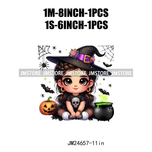 Custom Halloween Spooky Witch Latina Baby Girls Iron On Decals Hispanic Princess DTF Heat Press Transfers Stickers For Hoodies