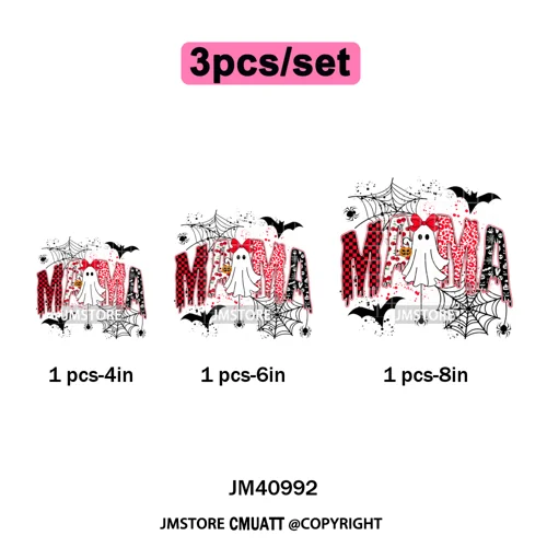 Leopard Checkered Spooky Mama Ghost Halloween Letters Preppy Halloween Iron on DTF Transfer Stickers Ready to Press for T-shirts