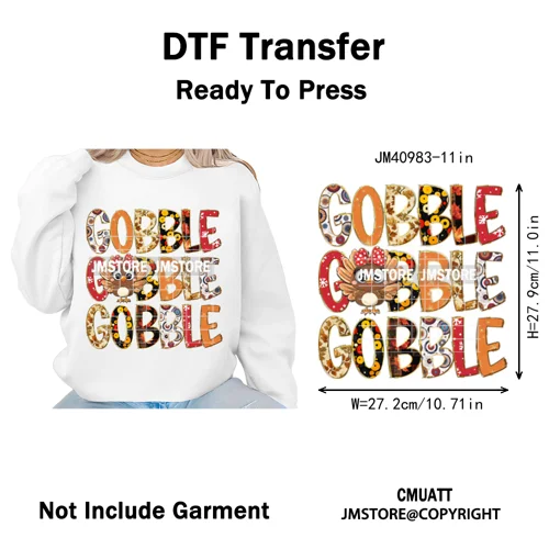 Trendy Give Thanks Coquette Gobble Turkey Bow Girly Fall Blessed Iron on DTF Heat Transfers Stickers Ready to Press for Clothing