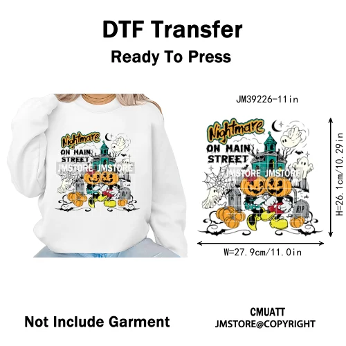 Pumpkin Spice Season Cartoon Horror Nightmare Halloween Vibes Iron on DTF Washable Transfers Stickers Ready to Press for Hoodies