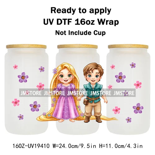 Kids Cartoon Character Flowers Butterfly 16OZ UV DTF Cup Wraps Ready To Apply Waterproof Transfer Stickers For Libbey Glass Can