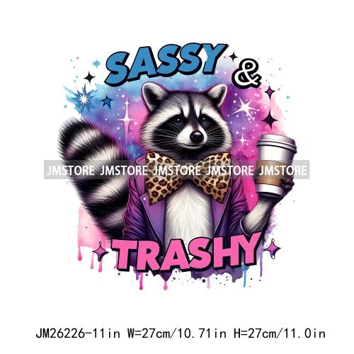 Animal Boujee Raccoon Stay Trashy Summer Vibes Highland Cow Design Logo DTF Iron On Transfer Stickers Ready To Press For Hoodies