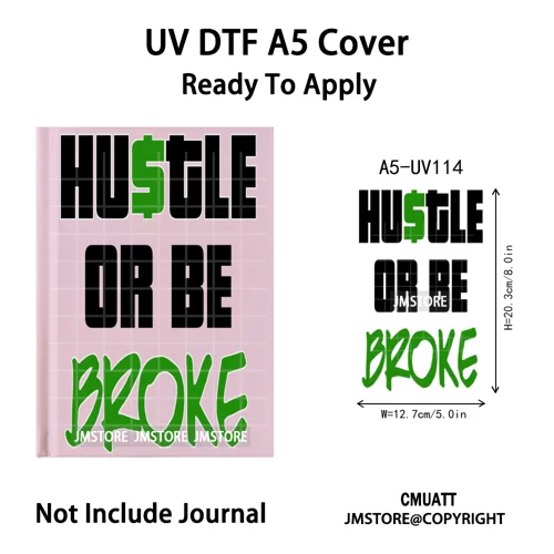 Hustle Hard Quotes Small Business Owner UV DTF Notebook Cover Decals Ready To Apply Transfer Stickers Wraps For A5 Journal Cover