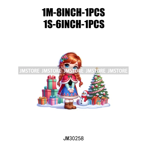 Cute Princess Red Ugly Sweater Cartoon Girls Friends Merry Christmas Iron On DTF Transfers Stickers Ready To Press For Clothing