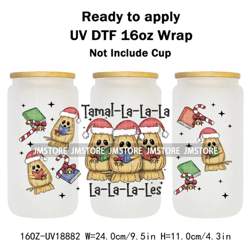 Tis The Season Mexican Christmas 16OZ UV DTF Cup Wraps Ready To Apply Waterproof Transfer Stickers For Libbey Glass Can Tumbler