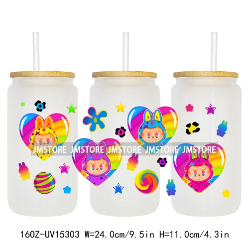 Coquette Bow Kids Cartoon Doll Characters UV DTF Cup Wraps Ready To Apply Waterproof Transfer Stickers For 16OZ Libbey Glass Can