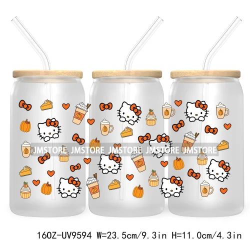 Halloween Cartoon 16OZ UV DTF Cup Wrap Transfer Stickers Custom Labels Waterproof Logo For Libbey Glass Can Pumpkin Season Vibes