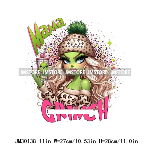 Colorful Retro Green Bougie Mama Coffee Lover Leopard Christmas Girls Iron On DTF Transfers Stickers Ready To Press For Clothes
