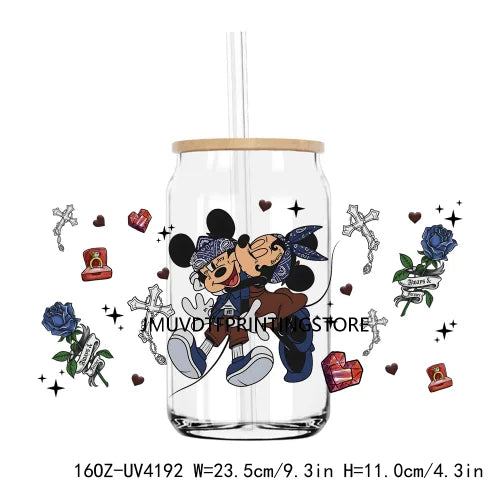 Cartoon Valentines Couple Love 16OZ UV DTF Cup Wrap Transfers Stickers Custom Labels DIY Waterproof Logo For Libbey Glass Can