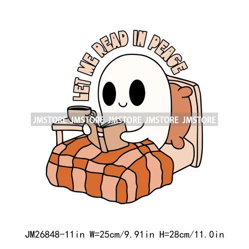 Hot Cute Spooky Ghouls Boo Read Club Bookish Halloween DTF Printing Iron On Transfer Stickers Ready To Press For Hoodies Bags