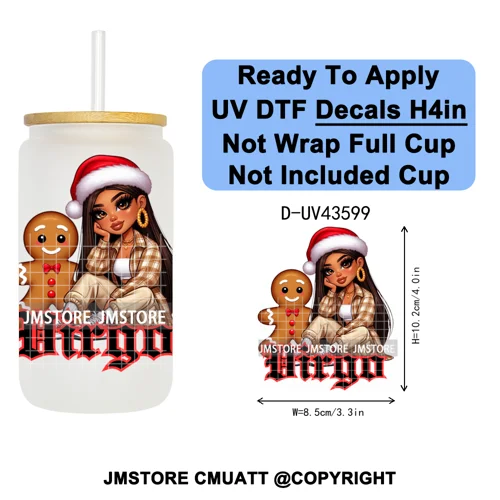 Chibi Christmas Chicana Zodiac Girl UV DTF Transfer Stickers Decals Ready To Apply Good Quality Prints For Libbey Cold Cup Mug