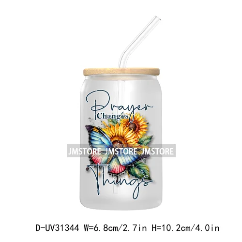 Christian Faith God Blessed Sunflowers Butterfly UV Sticker Decals For Libbey Cold Cup Mug Tumbler Transfer Stickers Bible Verse