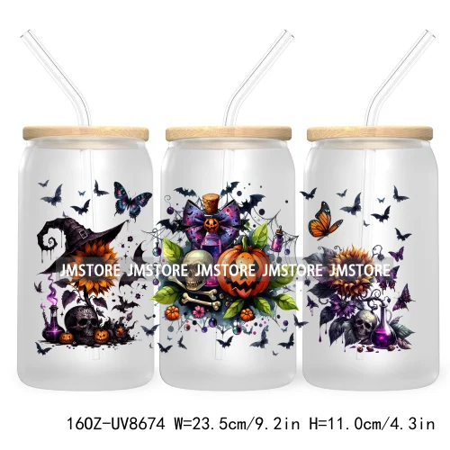 Spooky Witch Social Club UV DTF Cup Wrap For 16OZ Libbey Glass Cups Can Transfer Stickers Custom Labels Logo Halloween Season