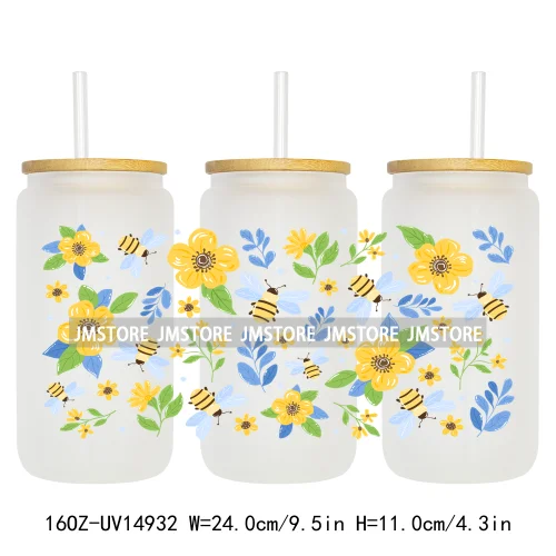 Butterfly Spring Flowers Coquette 16OZ UV DTF Cup Wraps Ready To Apply Waterproof Transfer Stickers For Libbey Glass Can Tumbler