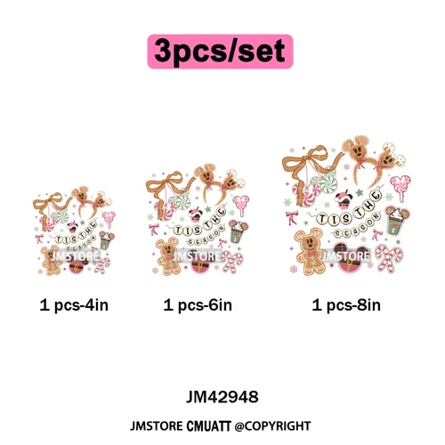 Cartoon Holiday Mouse Gingerbread Baking Christmas Tis The Season Iron on DTF Heat Transfers Stickers Ready to Press for Clothes