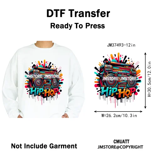 12in Graffiti Hip Hop Music Rap King Lover Video Pro Games Iron on Diy DTF Thermal Transfer Stickers Ready to Press for Clothing