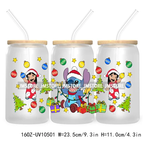 Merry Christmas Mouse UV DTF Sticker For 16OZ Libbey Glass Cup Can Wrap Transfer Stickers Custom Labels Xmas Cartoon Characters