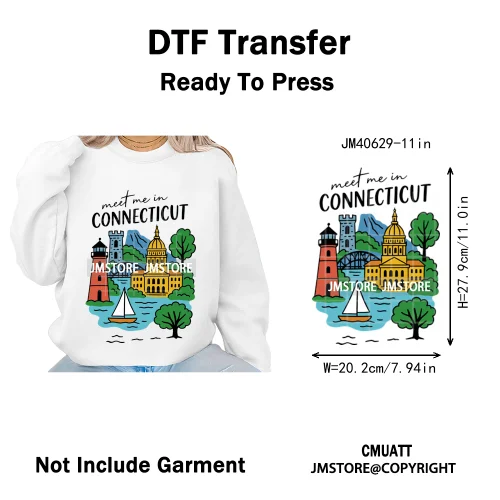 Retro American Citycape Scenery Badge States Lover Designs Iron on DTF Washable Transfers Stickers Ready to Press for Clothing