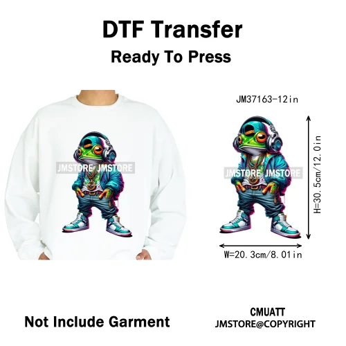 12in Colorful Gangster Urban Hip Hop Music Panda Dog Animal Lover Iron on DTF Heat Transfer Stickers Ready to Press for Clothing