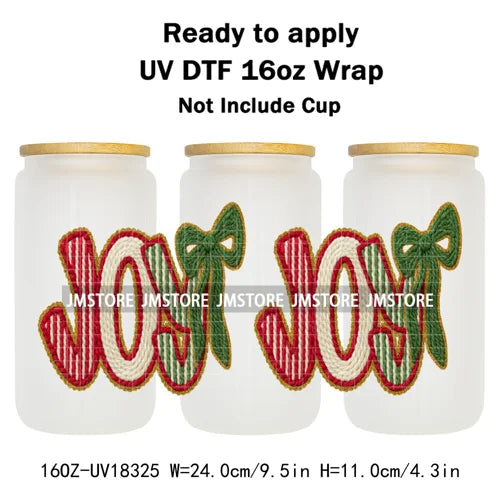 Faux Yarn Christmas Santa Claus Tree UV DTF Stickers Ready To Apply Cup Wrap Custom Labels DIY Craft For Libbey Glass Can Mugs
