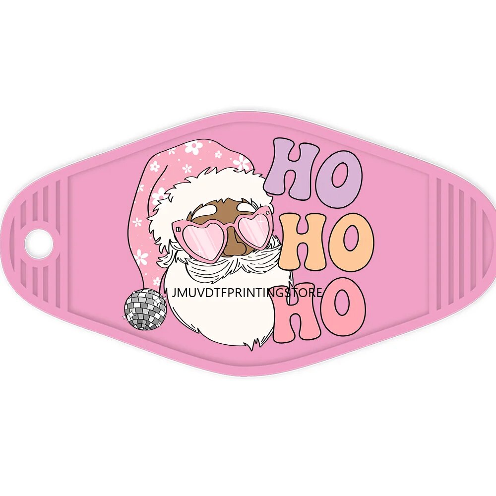 Pink Christmas Santa Claus High Quality WaterProof UV DTF Sticker For Motel Hotel Keychian  Merry Christmas Holiday