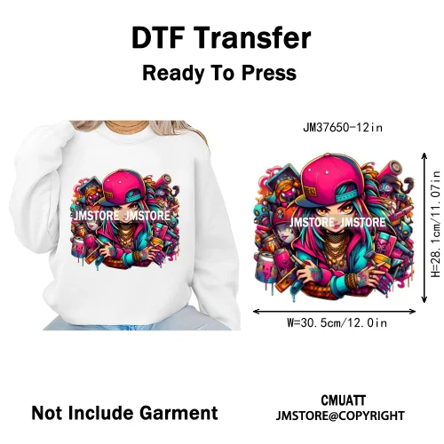 12in Glossy Dripping Lips Streetwear Graffiti Trap Girls Iron on DTF Thermal Transfer Stickers Ready to Press for Woman Clothing