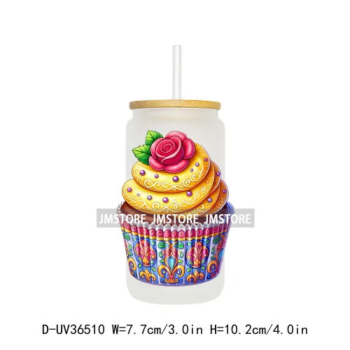 Cartoon Cupcake Sweet Treats UV DTF Transfer Stickers Decals Ready To Apply Waterproof For 16OZ Libbey Glass Can Cups Tumbler