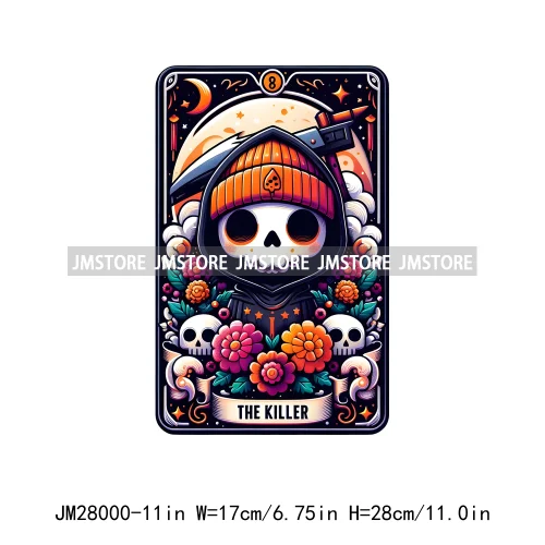 Spooky Halloween Tarot Card Pumpkin Skeleton Ghost Flower Iron On DTF Transfers Stickers Ready To Press For Sweatshirt Bags