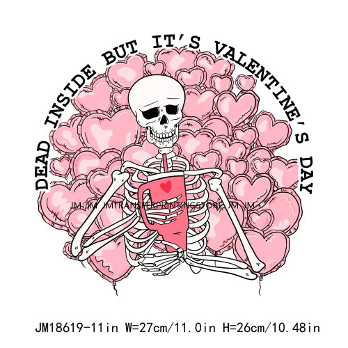 Western Highland Cow Valentine Decals Dead Inside But It's Valentine's Funny Skeleton XOXO Love DTF Transfer Stickers For Shirts