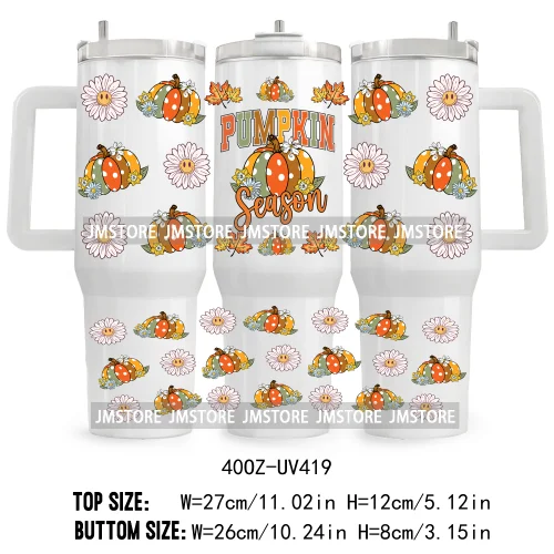 Retro Pumpkin Season Bow UV DTF 40OZ Tumbler Wrap Ready To Apply Good Quality Waterproof Dog Mom Fall Mama Transfer Stickers