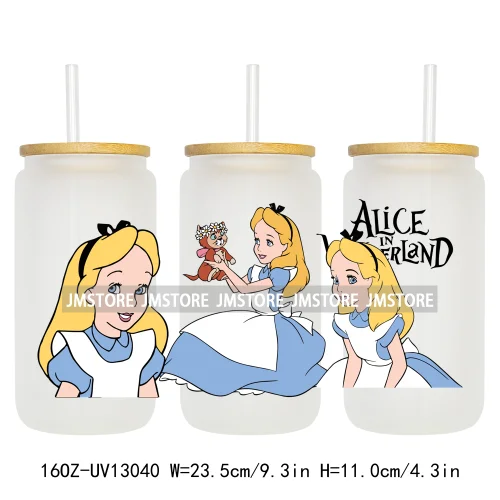 Cartoon Princess In Wonderland UV DTF Wraps Transfer Sticker Ready To Apply Waterproof Logo For 16OZ Libbey Glass Can Tumbler