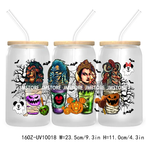 Halloween Coffee Cups UV DTF Sticker For 16OZ Libbey Glass Cup Can Cartoon Princess Wrap Transfer Stickers Custom Labels Logo