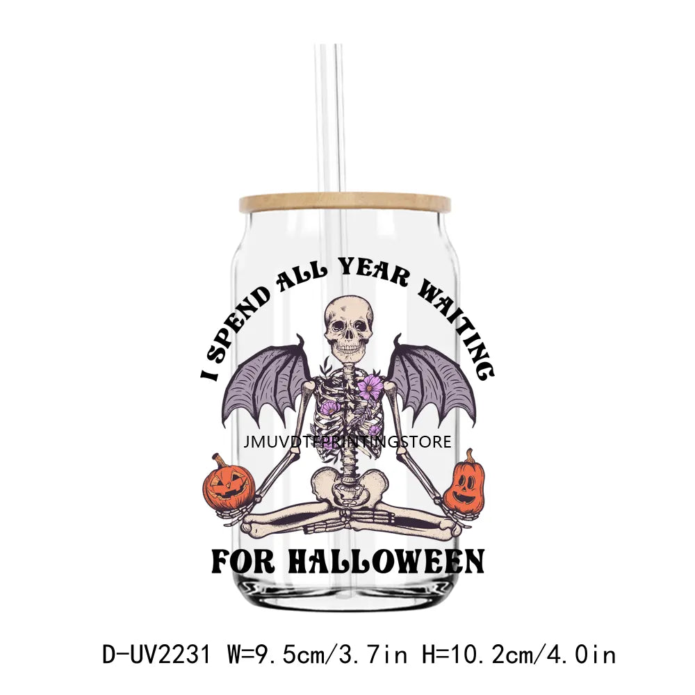 Horror Halloween Skeletion Trick Or Treat UV DTF Transfer Stickers Decals For Libbey Cold Cups Mugs Tumbler Waterproof DIY Craft