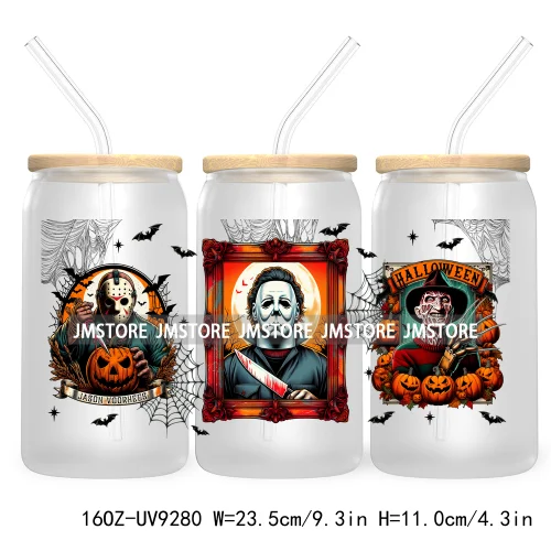 Scary Movies Halloween 16OZ UV DTF Cup Wrap Transfer Stickers Custom Labels Waterproof Logo For Libbey Glass Can Spooky Season