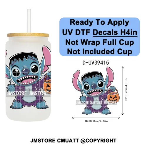 Witch Cartoon Horror Halloween Mummy UV DTF Transfer Stickers Decals Ready To Apply Waterproof For 16OZ Libbey Glass Can Tumbler